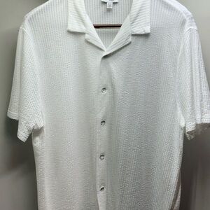 Men's White Textured Casual Button-Down Shirt